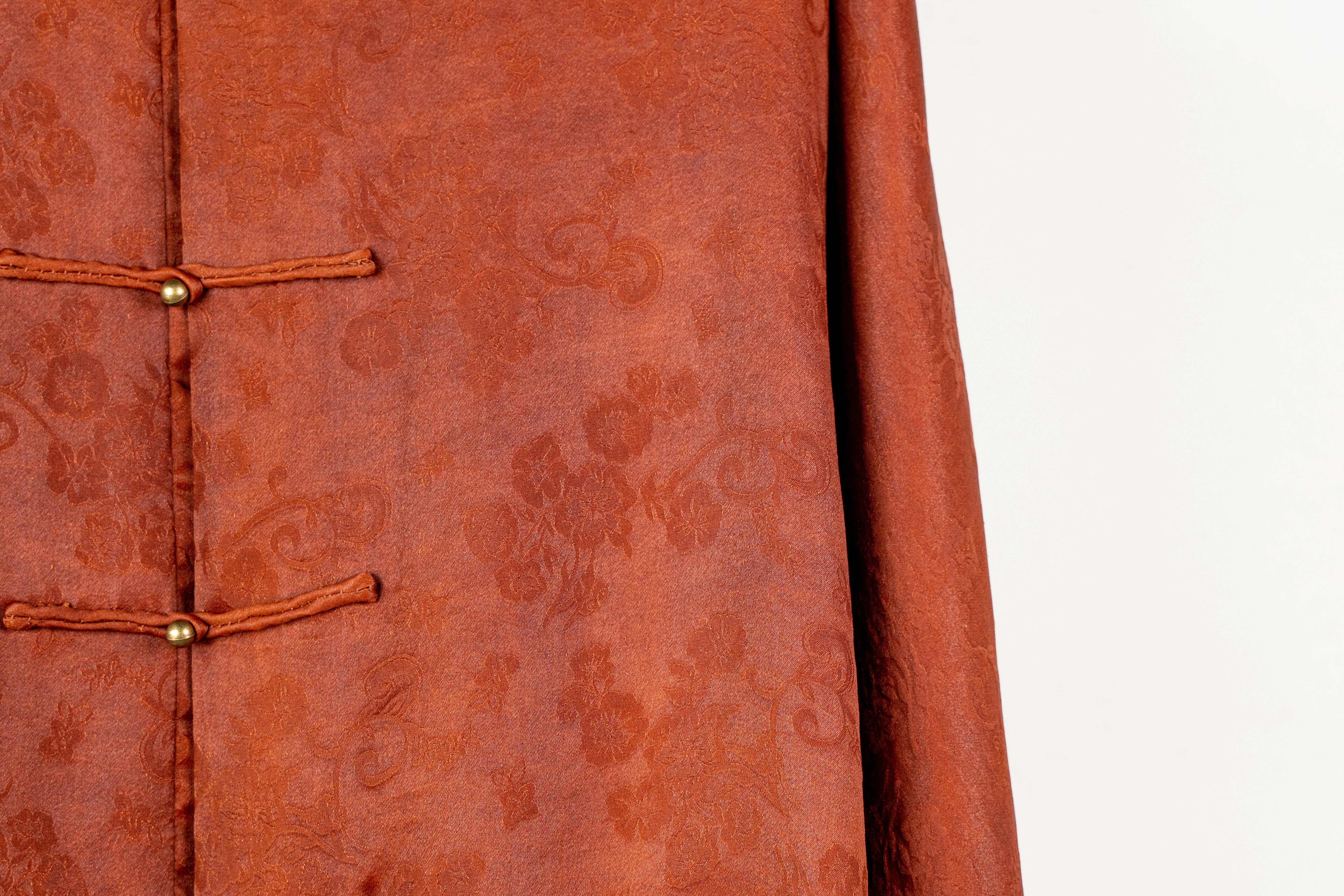 Jacquard Red Xiangyun Silk Jacket with Toggle Closure - Yunsoar
