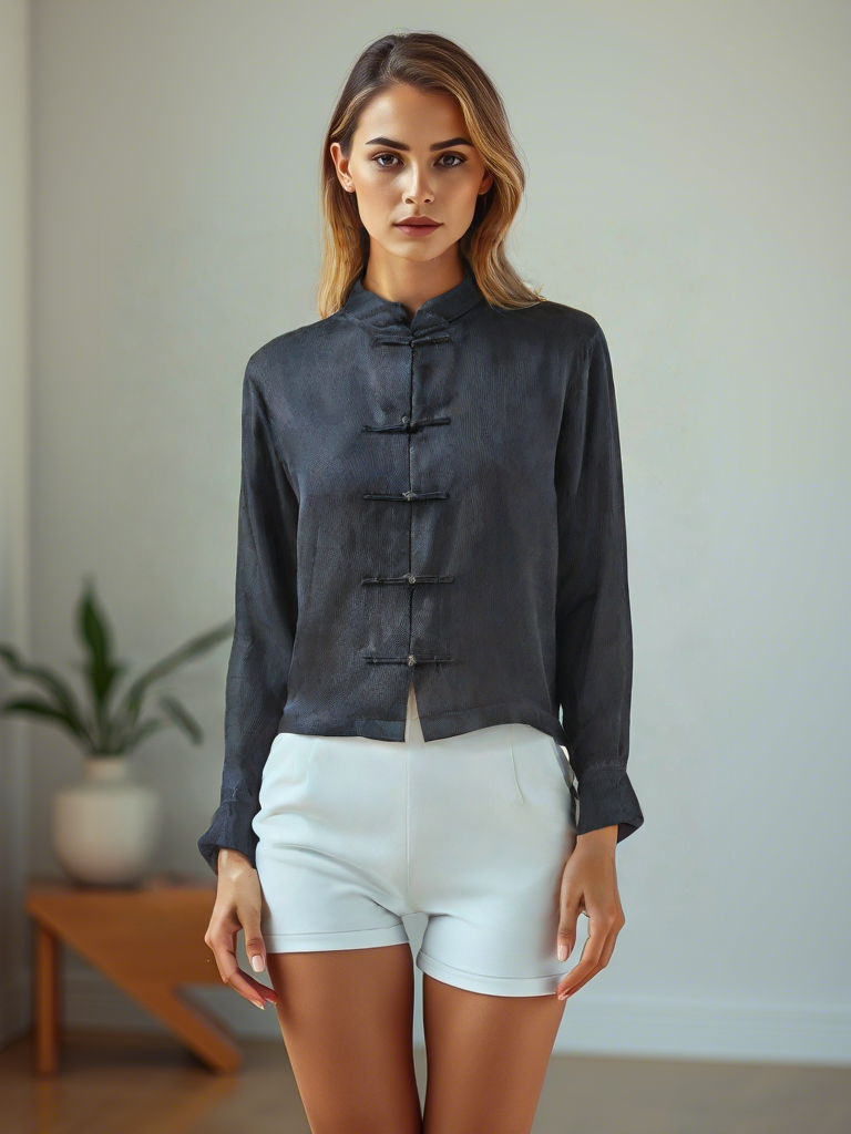 Yizi Button Black Pearl Satin Xiangyunsha Jacket | Limited Edition Handmade - Yunsoar