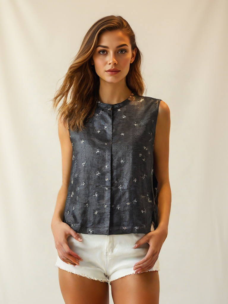 Embroidered Cracked Pattern Xiangyunsha Stand Collar Vest - Yunsoar
