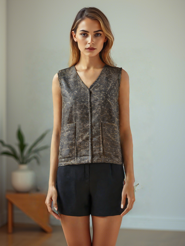 Double Pocket Vintage Silk-Linen Satin Xiangyunsha Vest - Yunsoar