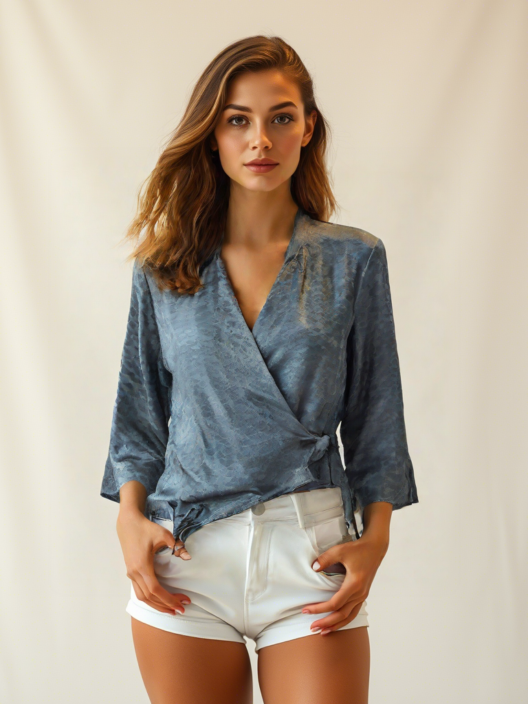 Xiangyun Silk Wrap Blouse – Wave Jacquard Edition - Yunsoar