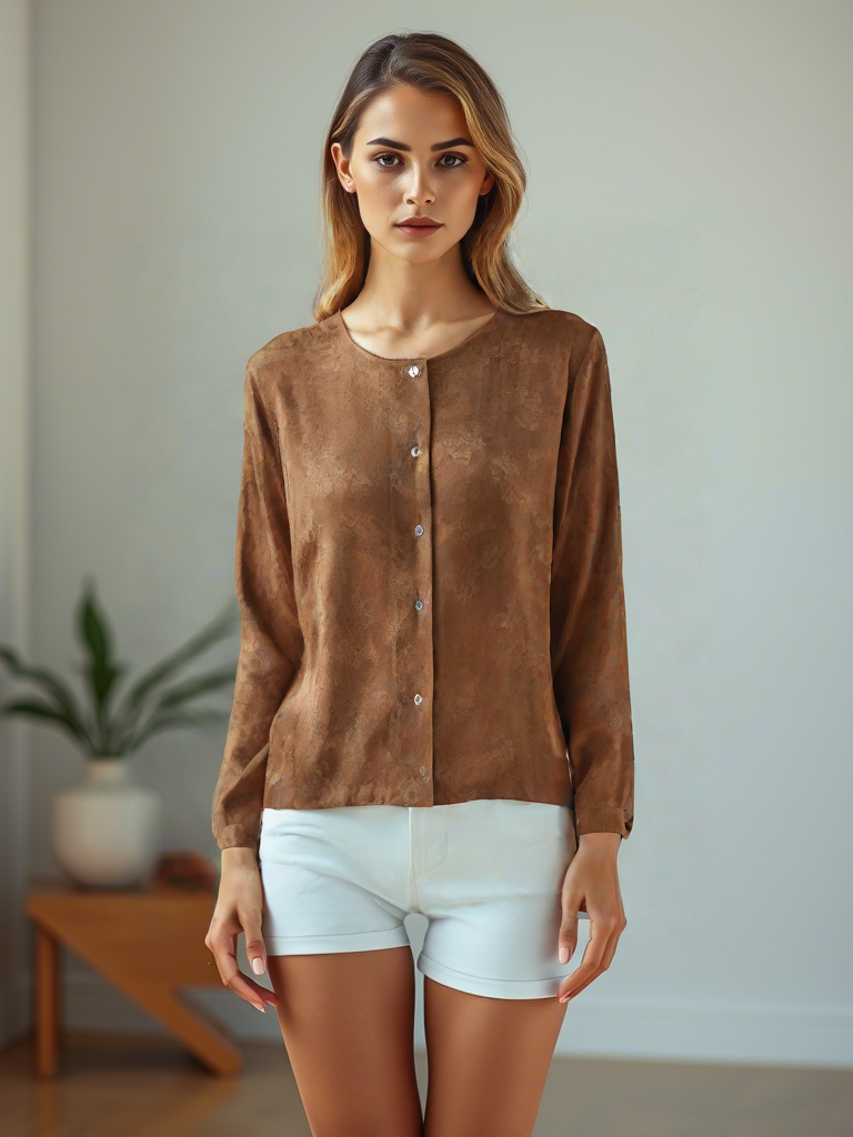 Jacquard Floral Silk Blouse – Handcrafted Xiangyunsha Elegance - Yunsoar