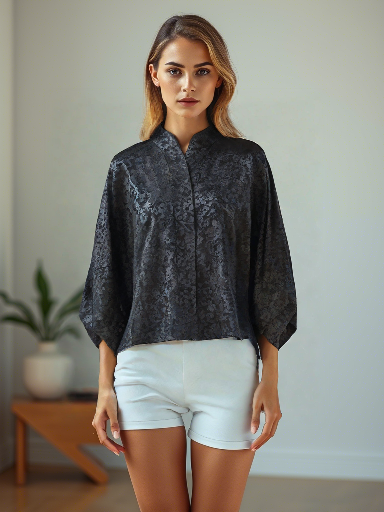 Silk Linen Jacquard Xiangyunsha Trimmed Blouse – Timeless Elegance - Yunsoar