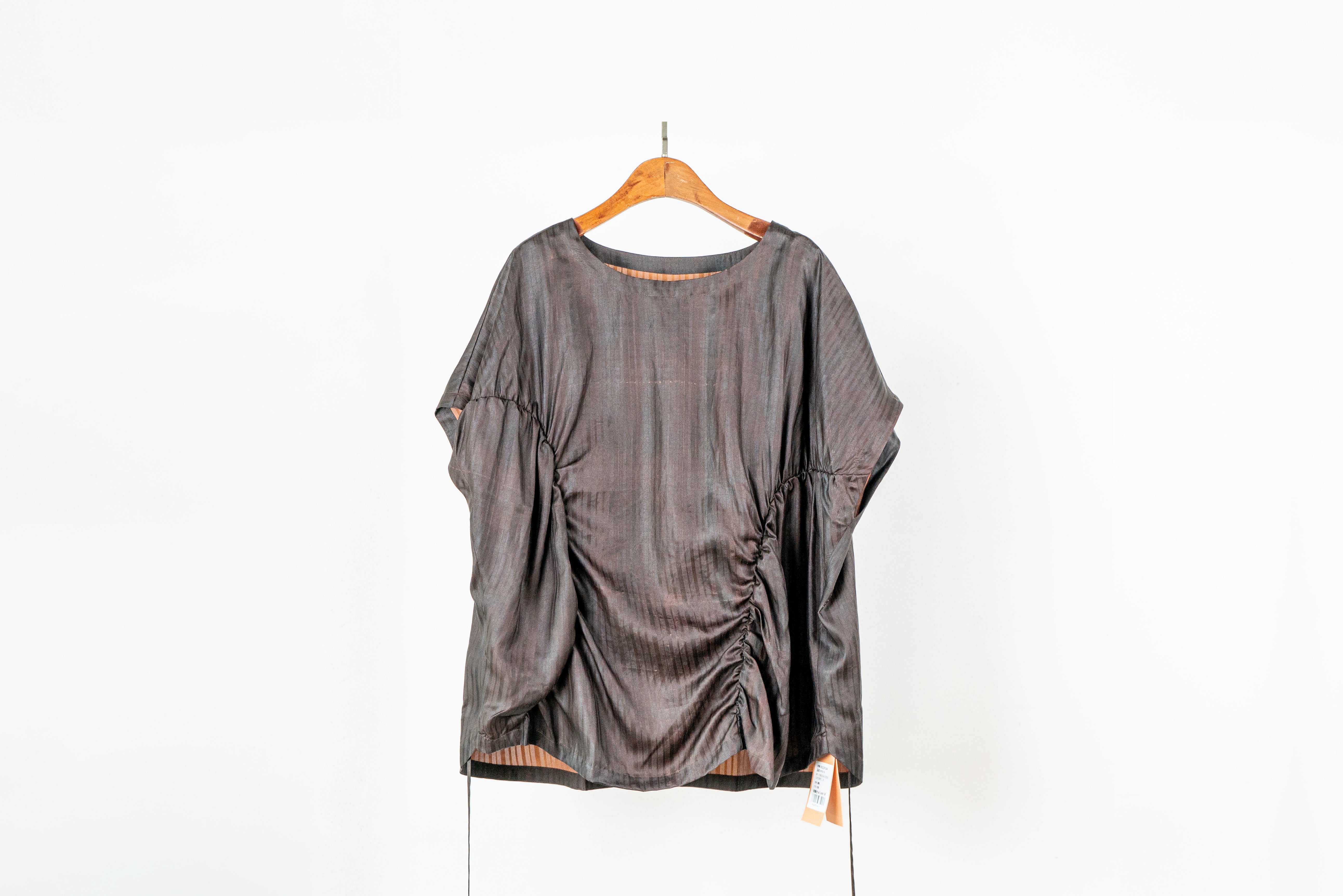 Xiangyun Silk Blouse – Irregular Striped Satin Drawstring Edition - Yunsoar