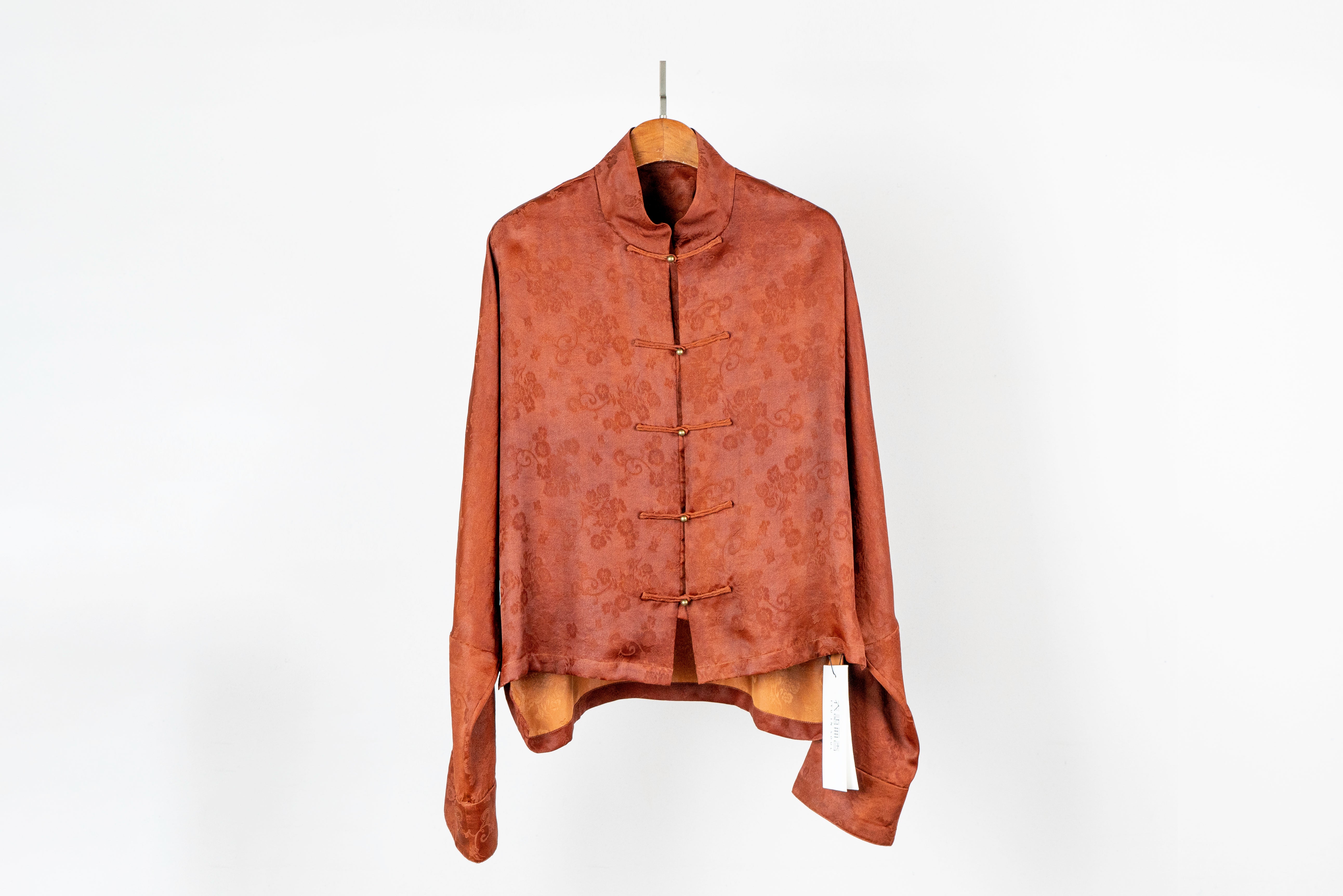 Jacquard Red Xiangyun Silk Jacket with Toggle Closure - Yunsoar